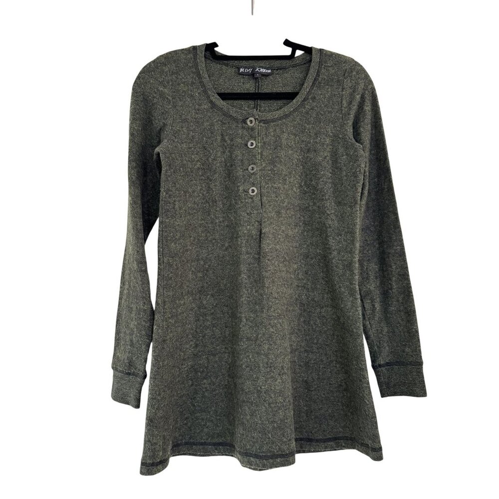 Betsey Johnson Black Label Womens Green Knit Henley Tunic Top Long Sleeve Size L